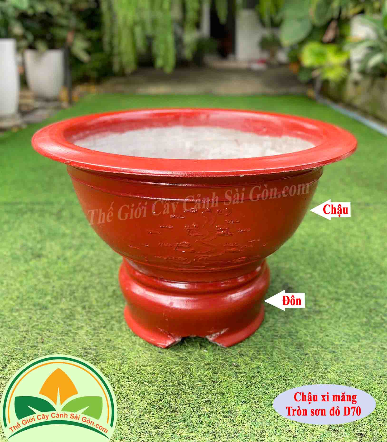 Chậu xi măng tròn sơn đỏ