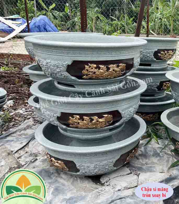 Chậu xi măng xoay bi